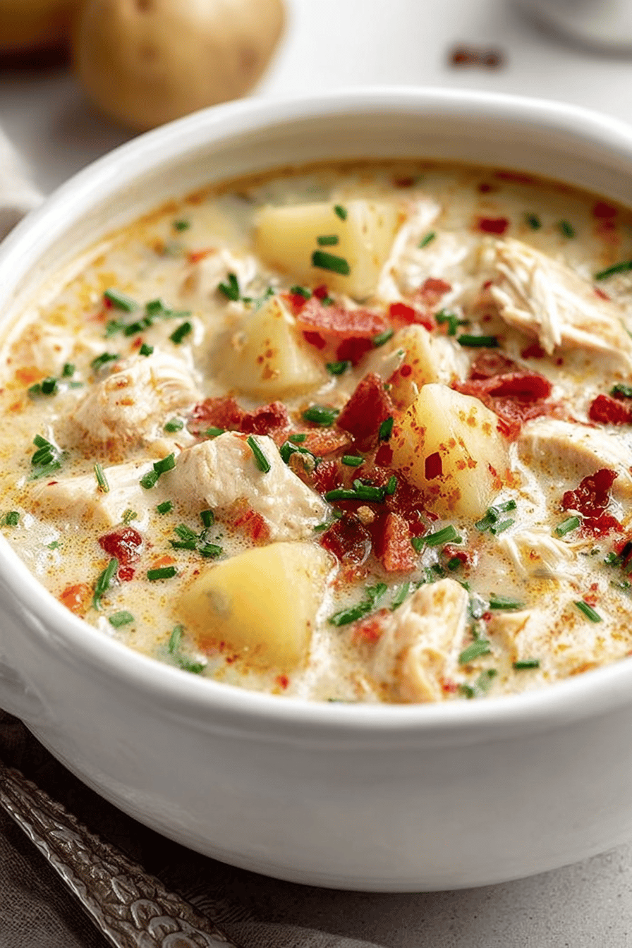 Easy Chicken Potato Soup Recipe ingredients organized and measured on kitchen counter