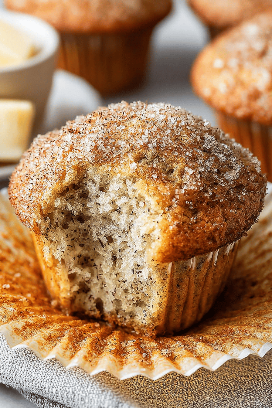 Easy Cinnamon Banana Bread Muffins slice on plate showing perfect texture and swirl pattern