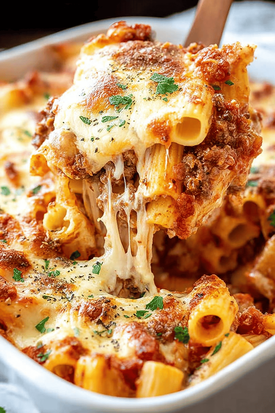 Easy Classic Baked Ziti Recipe ingredients organized and measured on kitchen counter