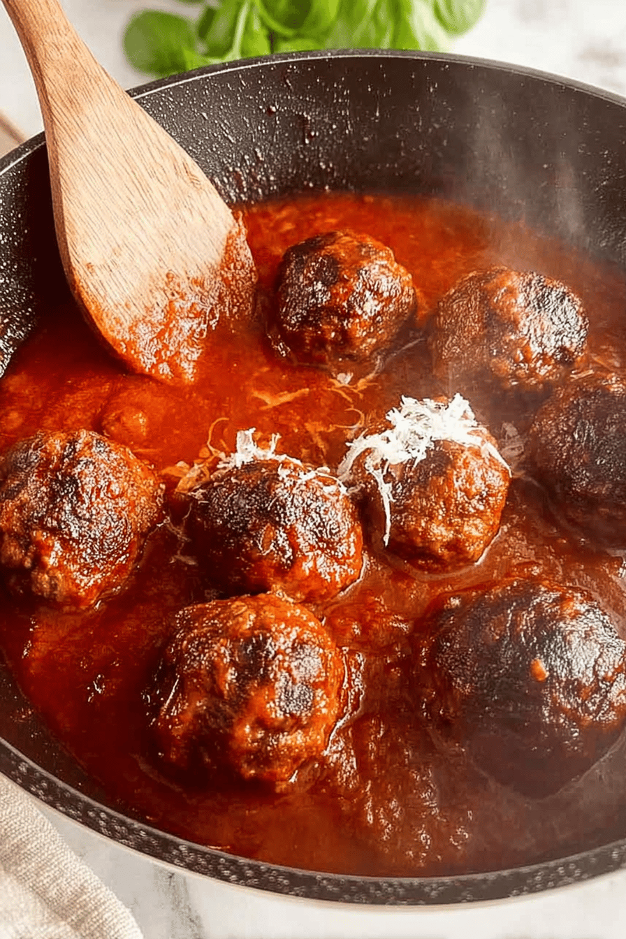 Easy Classic Italian Meatballs Recipe slice on plate showing perfect texture and swirl pattern