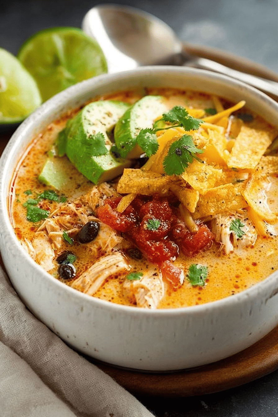 Easy Creamy Chicken Tortilla Soup Recipe ingredients organized and measured on kitchen counter