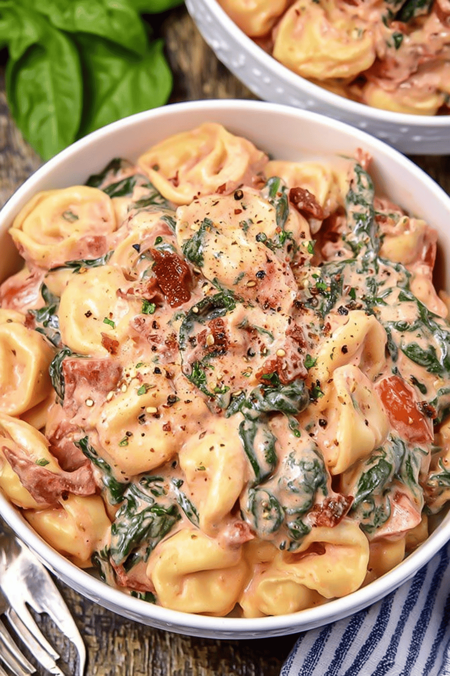Easy Creamy Tortellini with Spinach and Tomatoes
