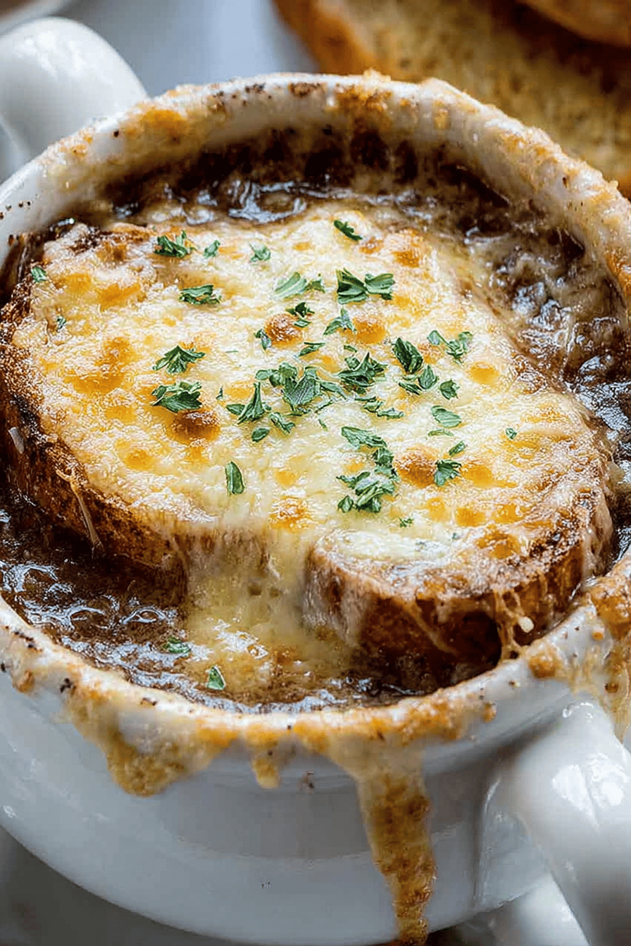 Easy French Onion Soup Recipe final dish beautifully presented and ready to serve