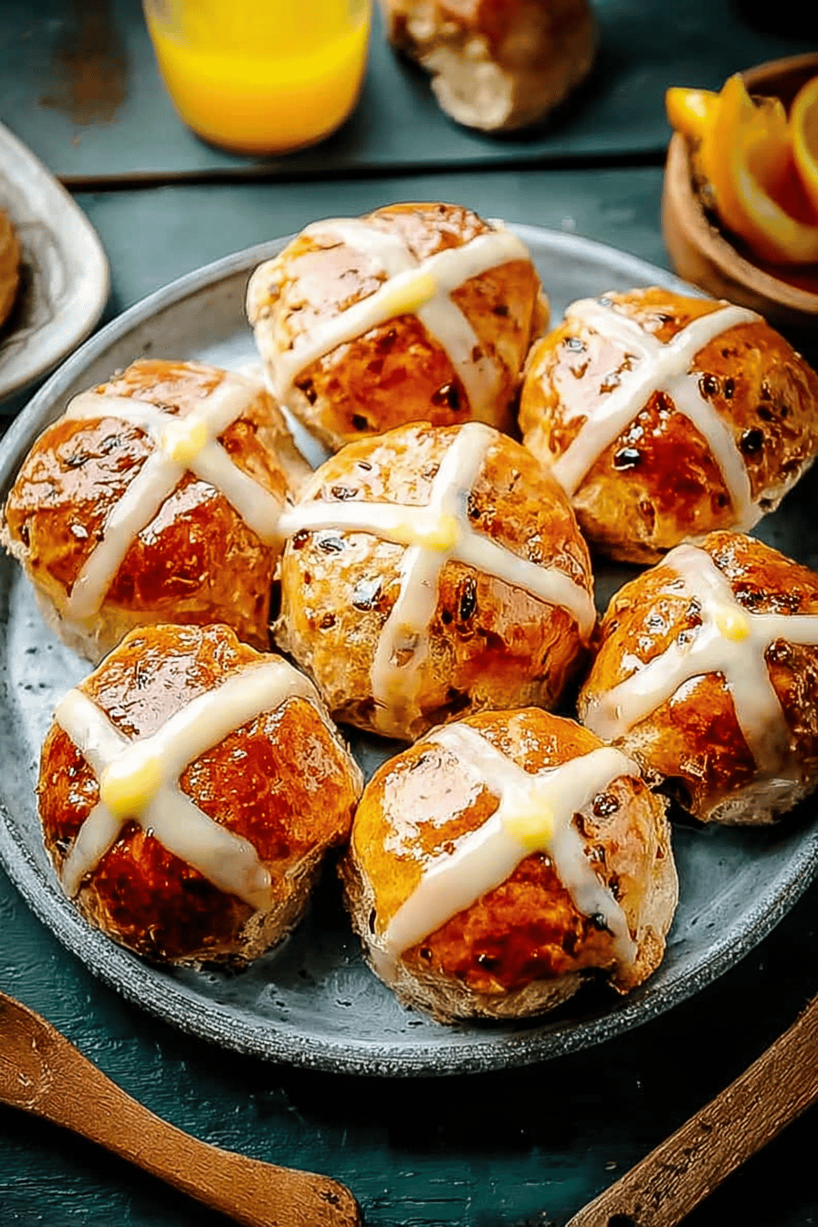 Easy Hot Cross Buns Recipe ingredients organized and measured on kitchen counter