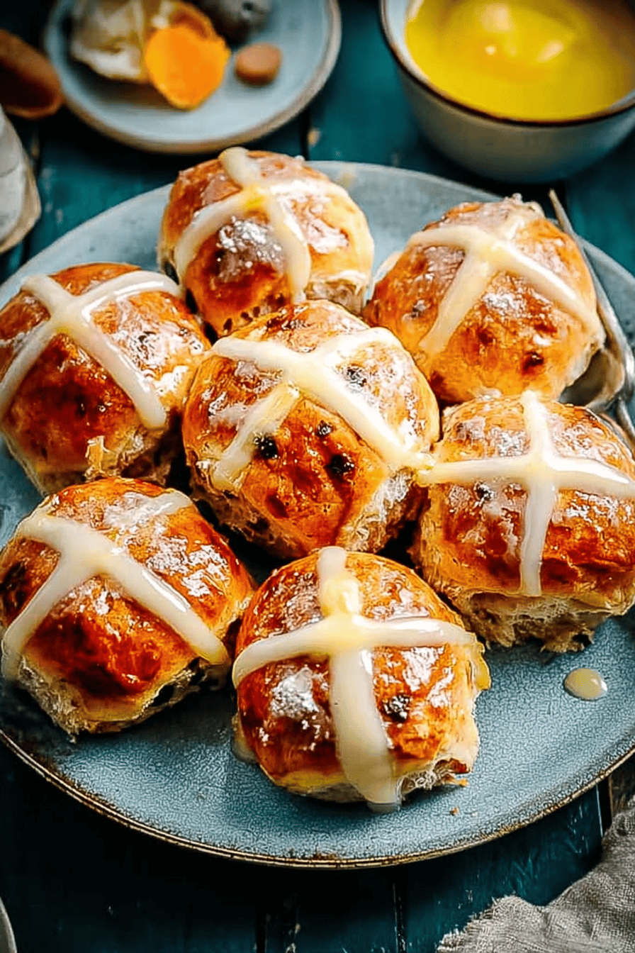 Easy Hot Cross Buns Recipe final dish beautifully presented and ready to serve