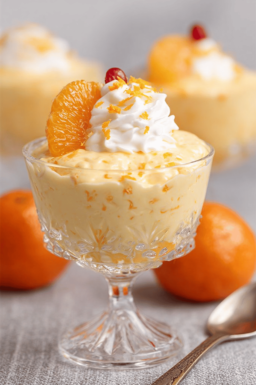 Easy Mandarin Orange Mousse Recipe slice on plate showing perfect texture and swirl pattern