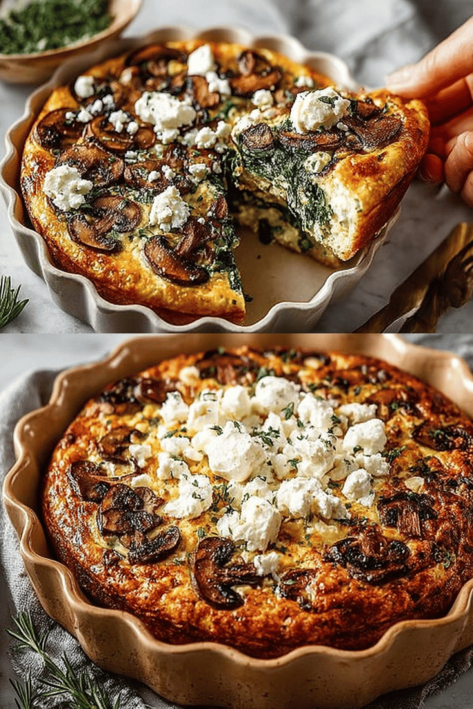 Easy Mushroom Feta Crustless Quiche Recipe
