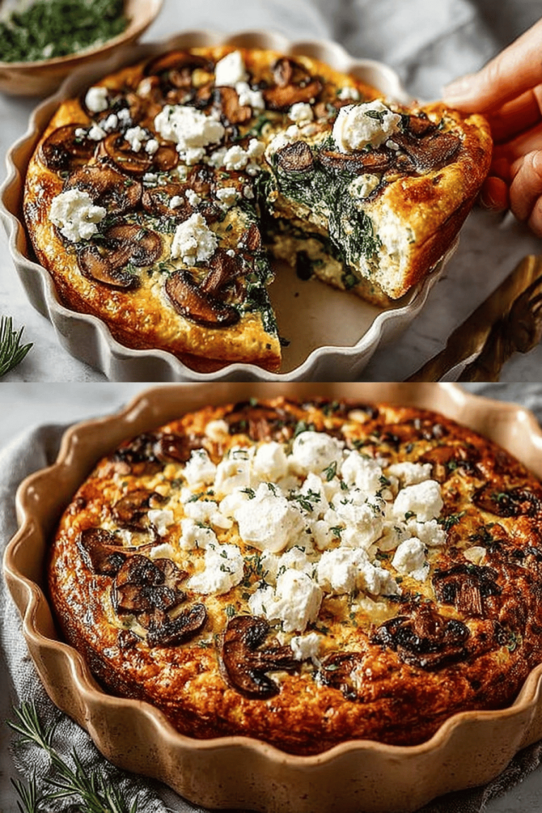 Easy Mushroom Feta Crustless Quiche Recipe