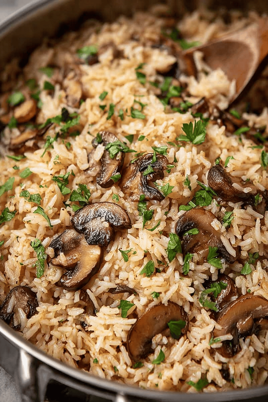 Easy Mushroom Rice Recipe ingredients organized and measured on kitchen counter