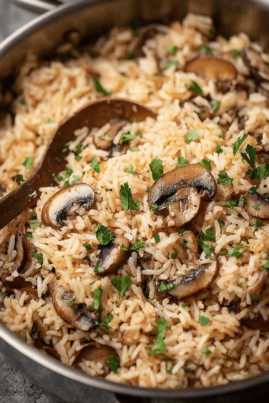 Easy Mushroom Rice Recipe final dish beautifully presented and ready to serve
