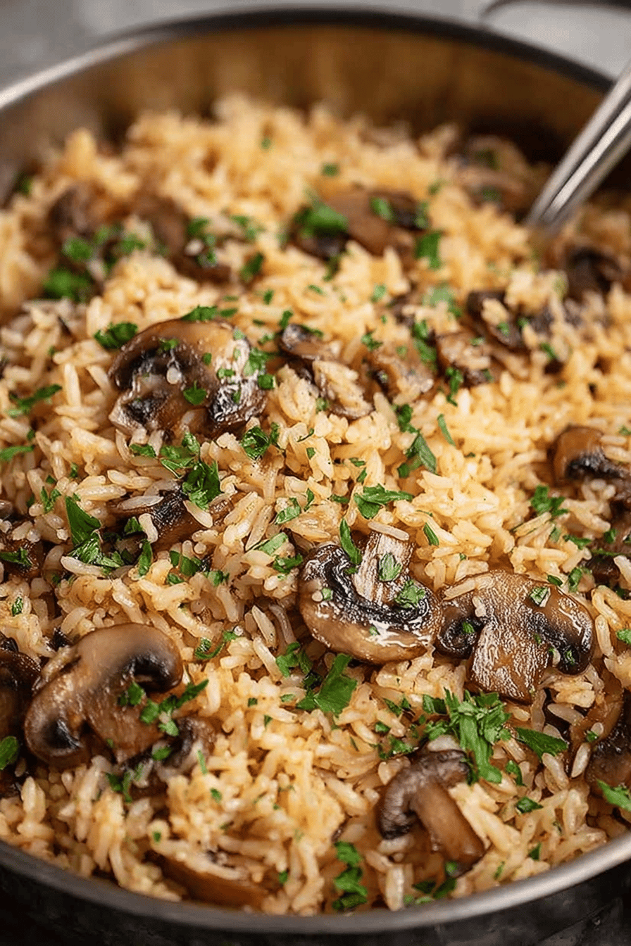 Easy Mushroom Rice Recipe slice on plate showing perfect texture and swirl pattern