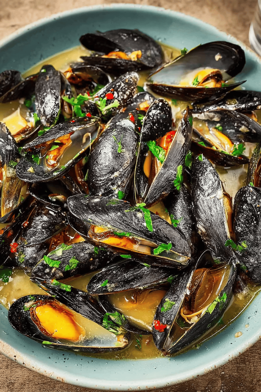 Easy Mussel Cooking Guide ingredients organized and measured on kitchen counter