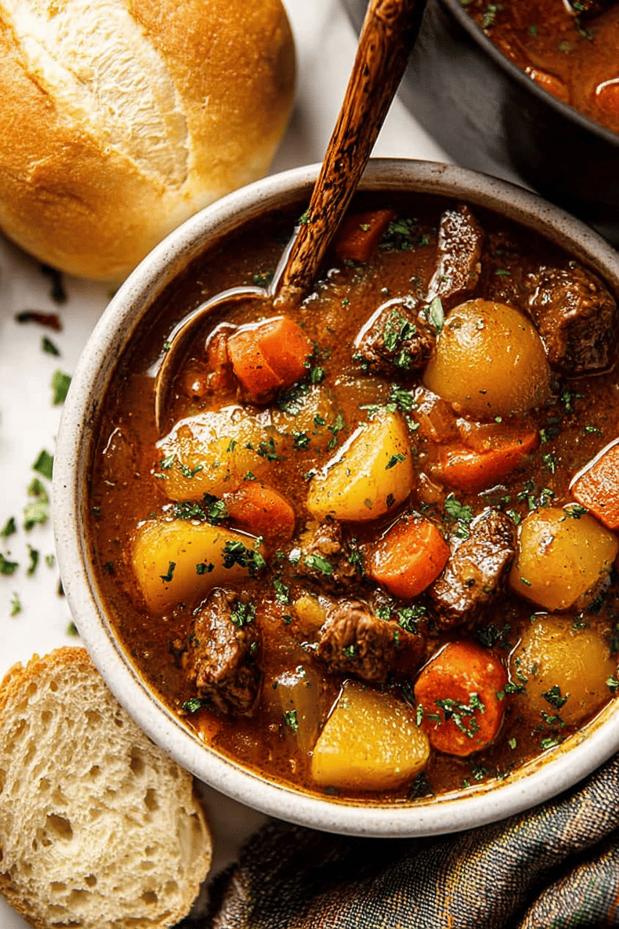 Easy Old-Fashioned Beef Stew Recipe ingredients organized and measured on kitchen counter