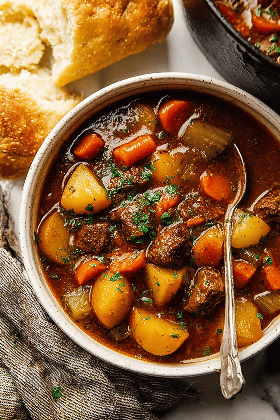 Easy Old-Fashioned Beef Stew Recipe final dish beautifully presented and ready to serve