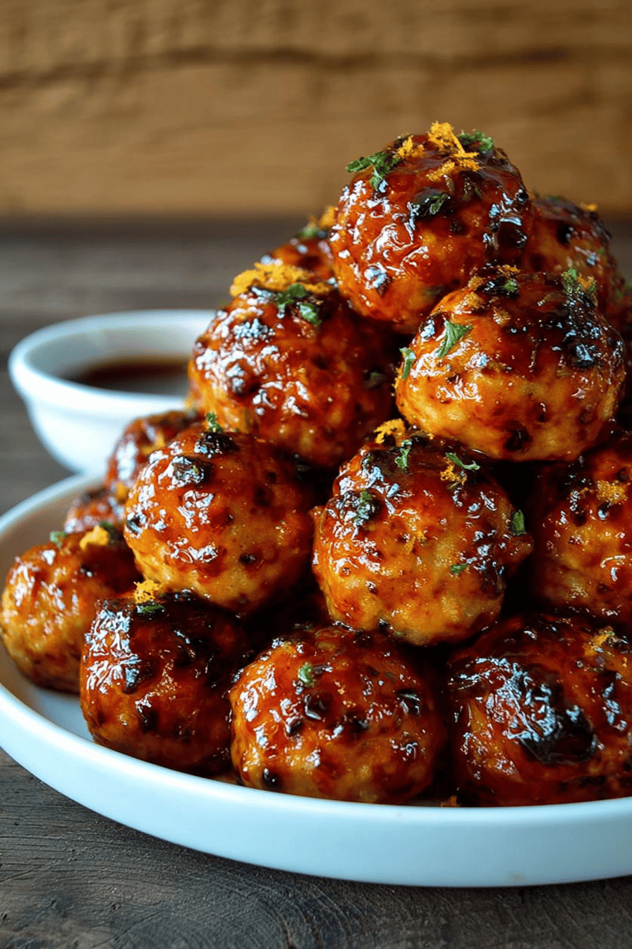 Easy Orange Chicken Meatballs Recipe slice on plate showing perfect texture and swirl pattern