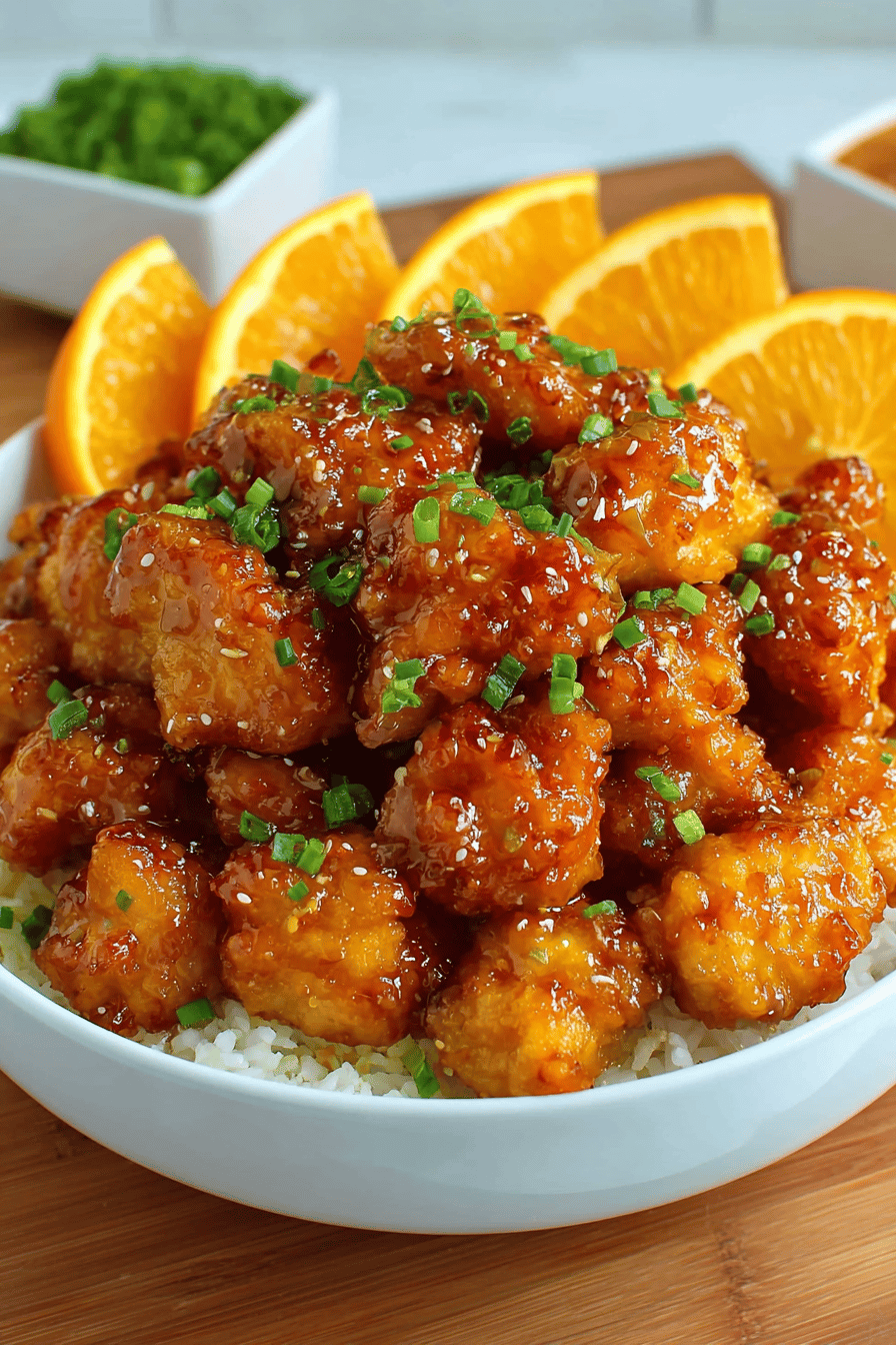Easy Orange Chicken Recipe ingredients organized and measured on kitchen counter