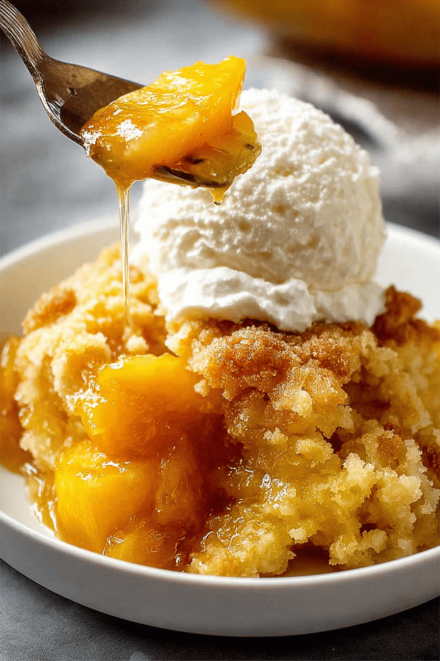 Easy Peach Cobbler Dump Cake Recipe ingredients organized and measured on kitchen counter