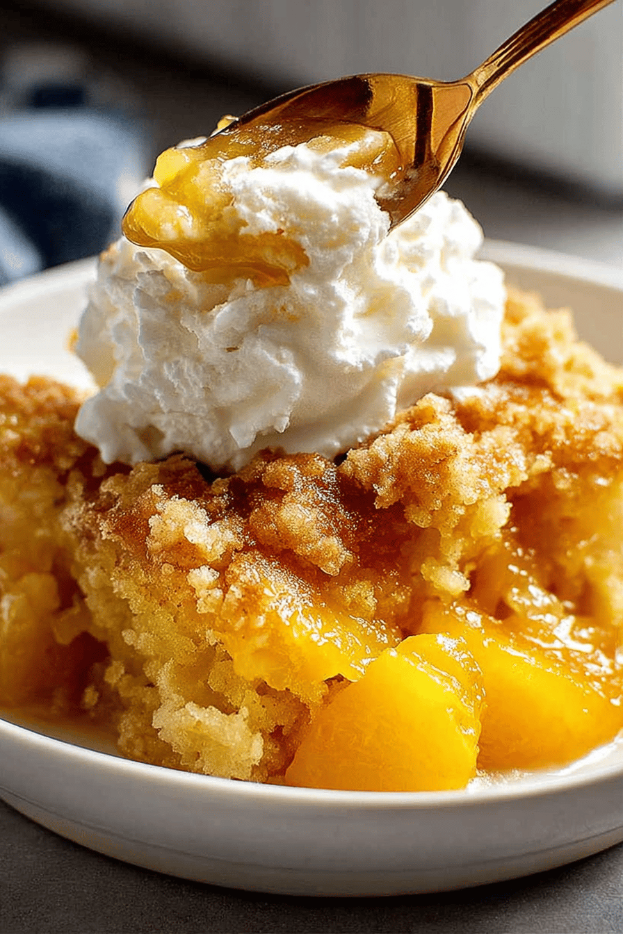 Easy Peach Cobbler Dump Cake Recipe final dish beautifully presented and ready to serve