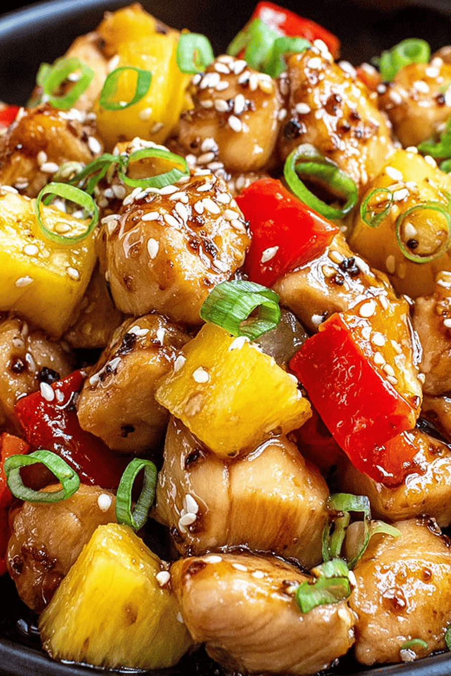 Easy Pineapple Chicken Recipe ingredients organized and measured on kitchen counter