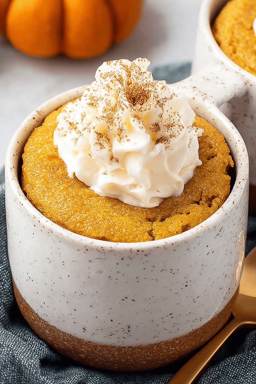 Easy Pumpkin Mug Cake Recipe ingredients organized and measured on kitchen counter