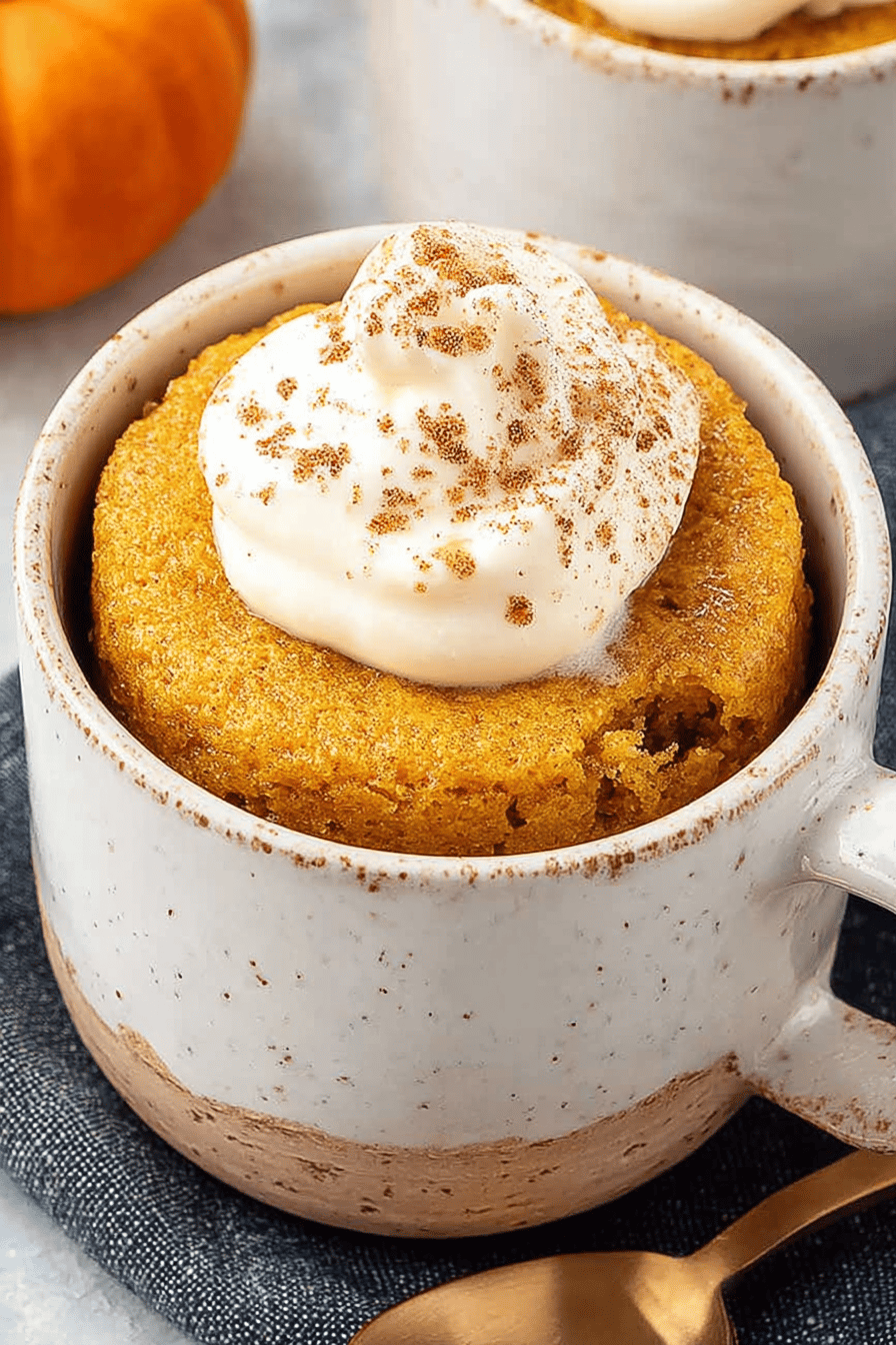 Easy Pumpkin Mug Cake Recipe slice on plate showing perfect texture and swirl pattern