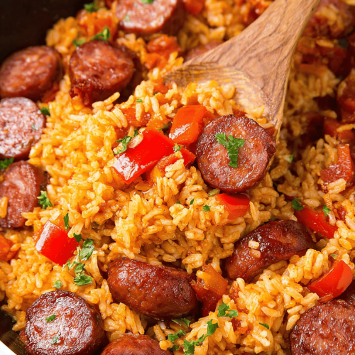Easy Sausage Pepper and Rice Skillet Recipe