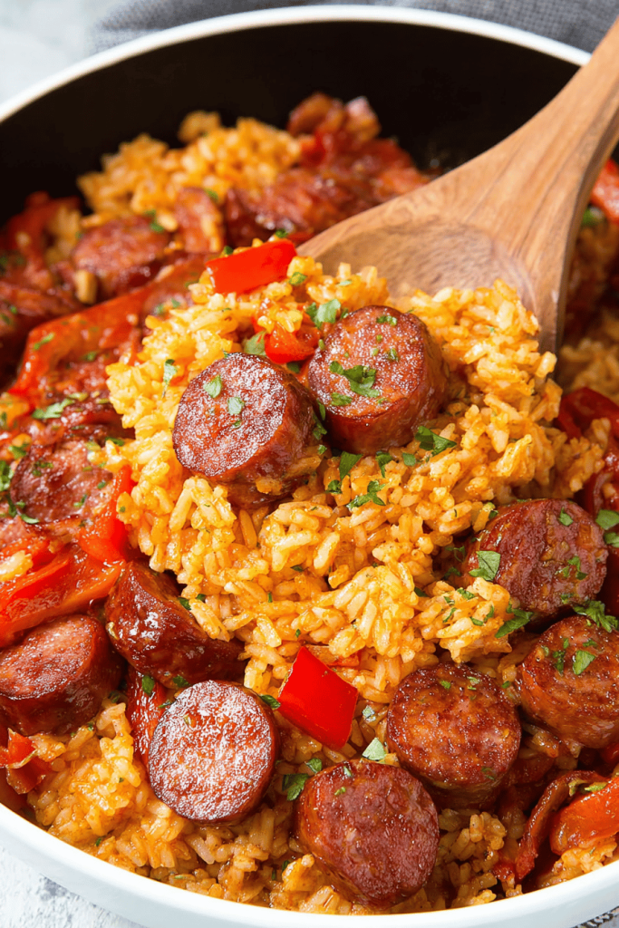 Easy Sausage Pepper and Rice Skillet Recipe