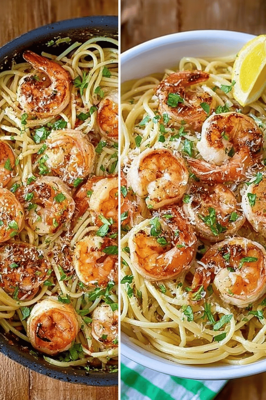 Easy Shrimp Scampi Pasta Recipe ingredients organized and measured on kitchen counter