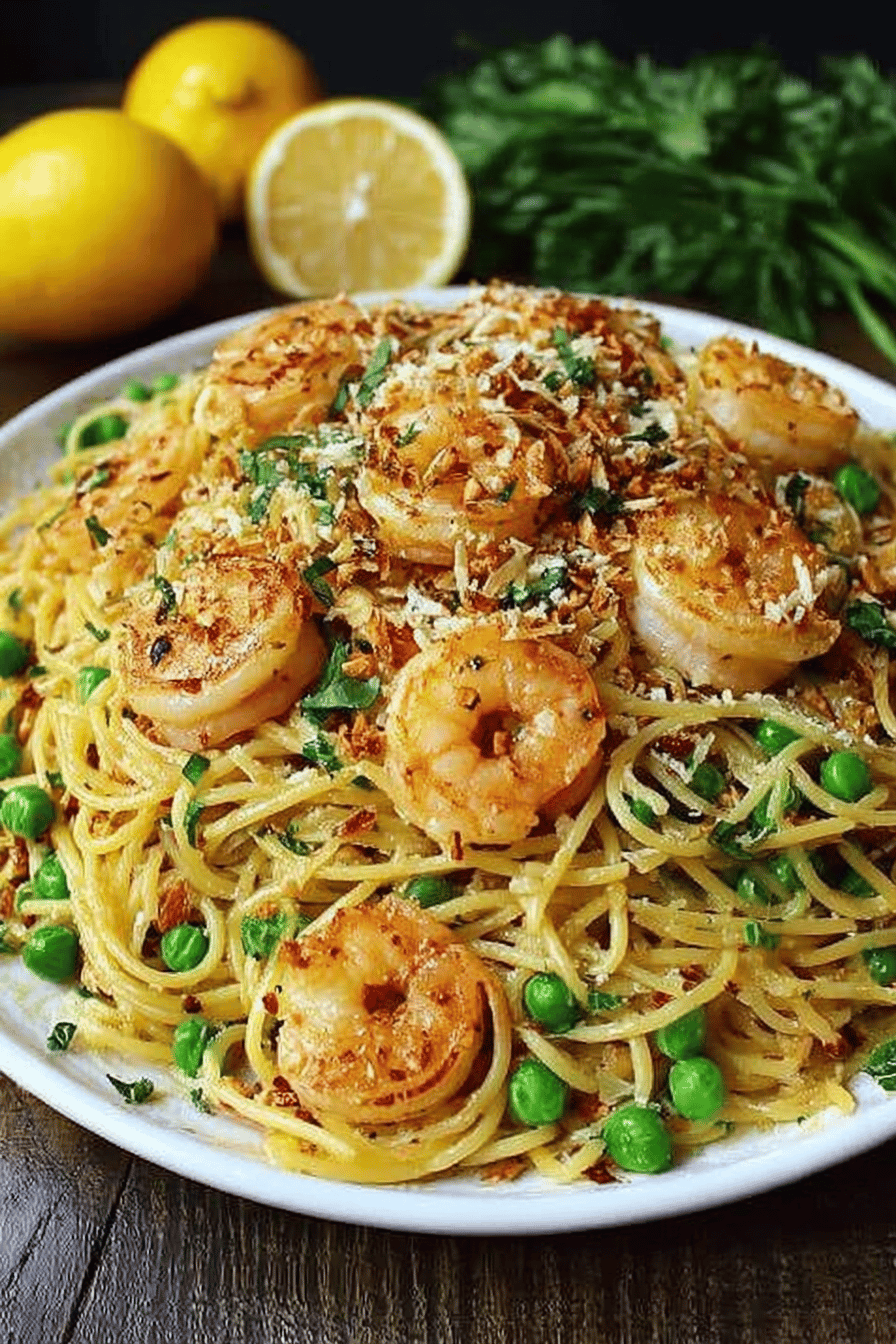 Easy Shrimp Scampi Pasta with Parmesan & Peas