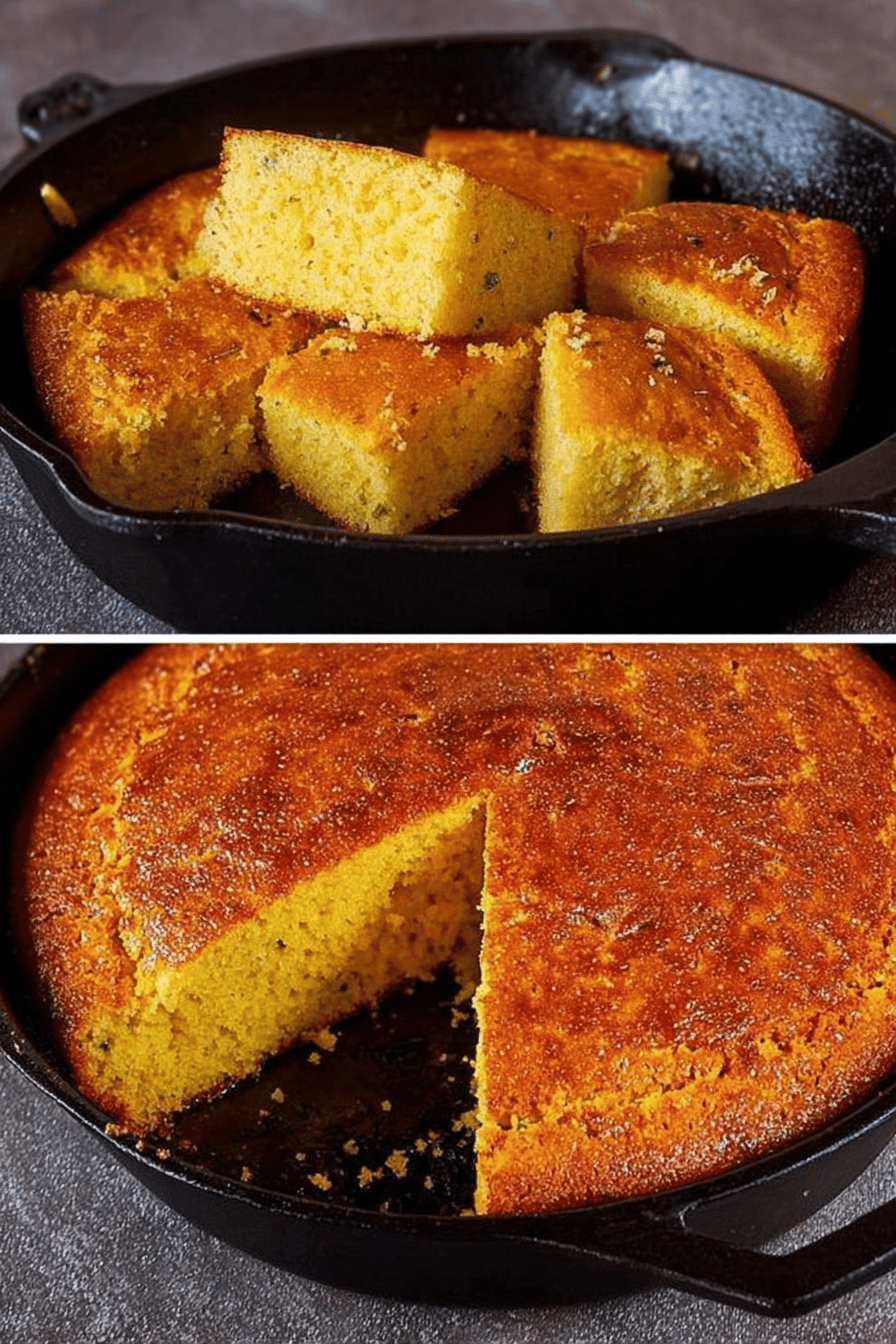 Easy Skillet Cornbread Recipe ingredients organized and measured on kitchen counter