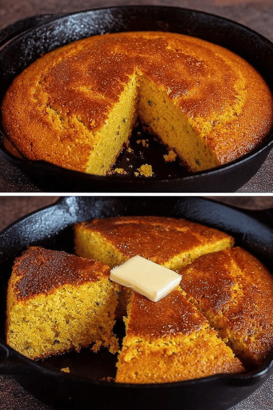 Easy Skillet Cornbread Recipe slice on plate showing perfect texture and swirl pattern