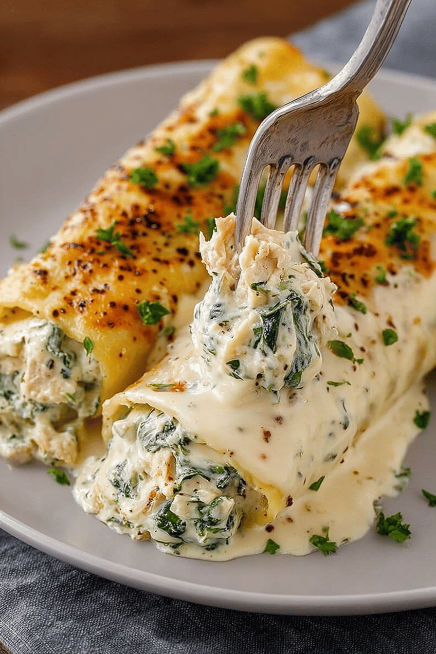 Easy Spinach Artichoke Chicken Manicotti Recipe final dish beautifully presented and ready to serve