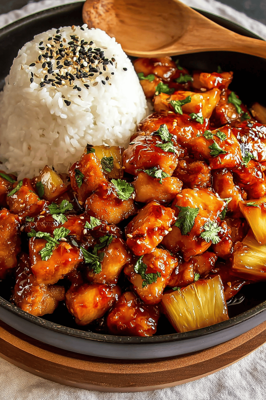 Easy Sticky Pineapple Chicken Recipe ingredients organized and measured on kitchen counter