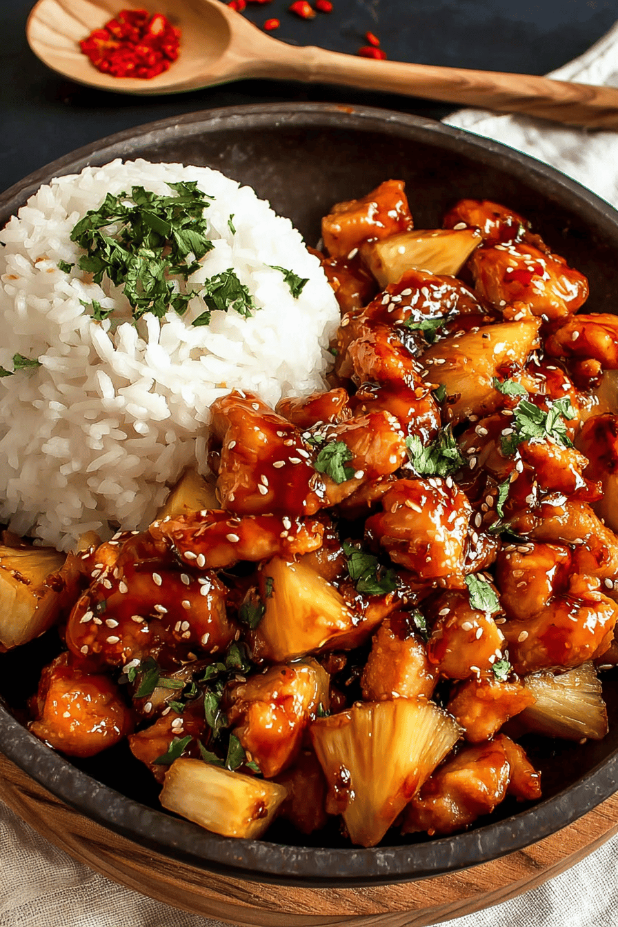 Easy Sticky Pineapple Chicken Recipe final dish beautifully presented and ready to serve