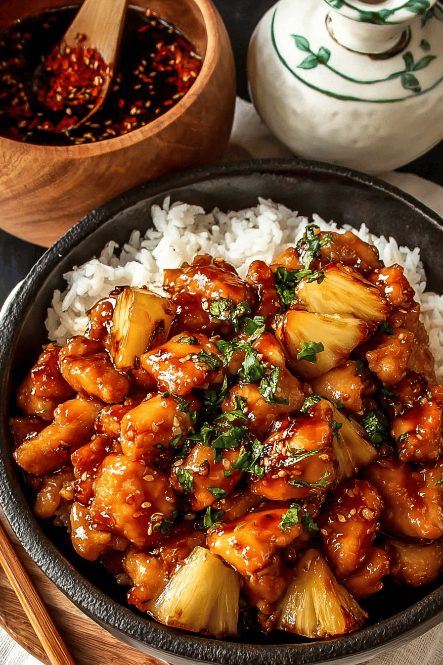 Easy Sticky Pineapple Chicken Recipe slice on plate showing perfect texture and swirl pattern