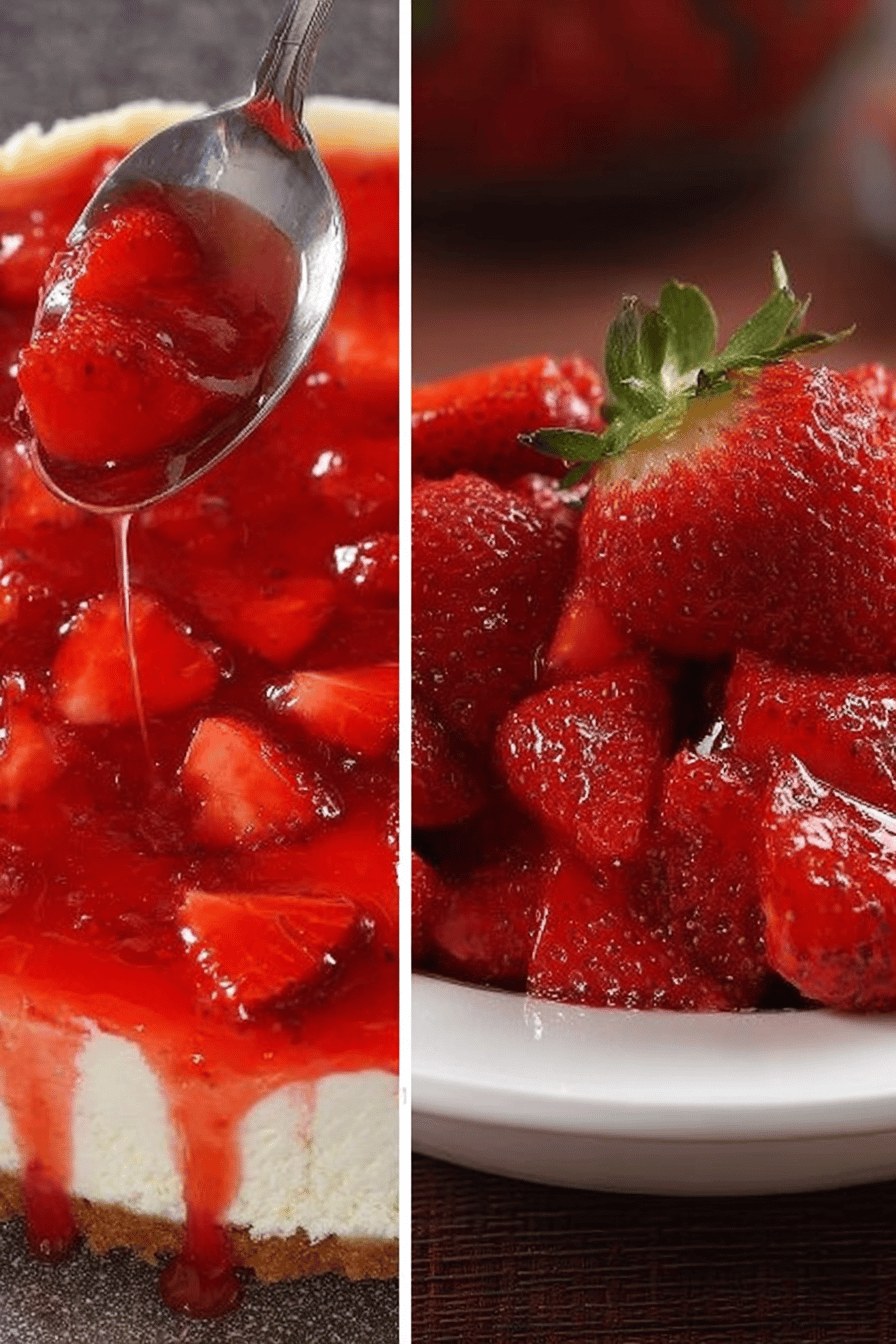 Easy Strawberry Topping slice on plate showing perfect texture and swirl pattern