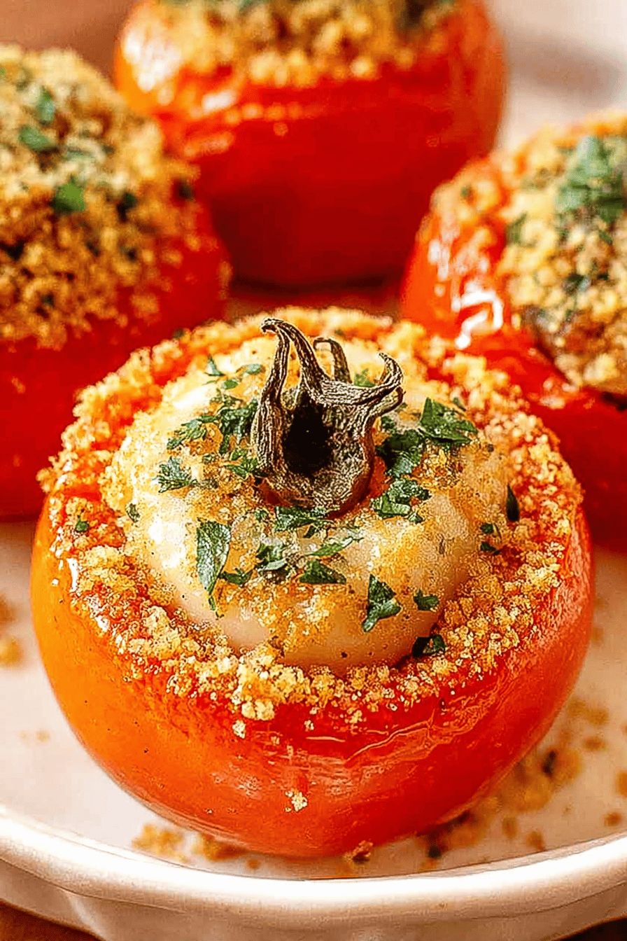 Easy Stuffed Tomatoes Recipe slice on plate showing perfect texture and swirl pattern