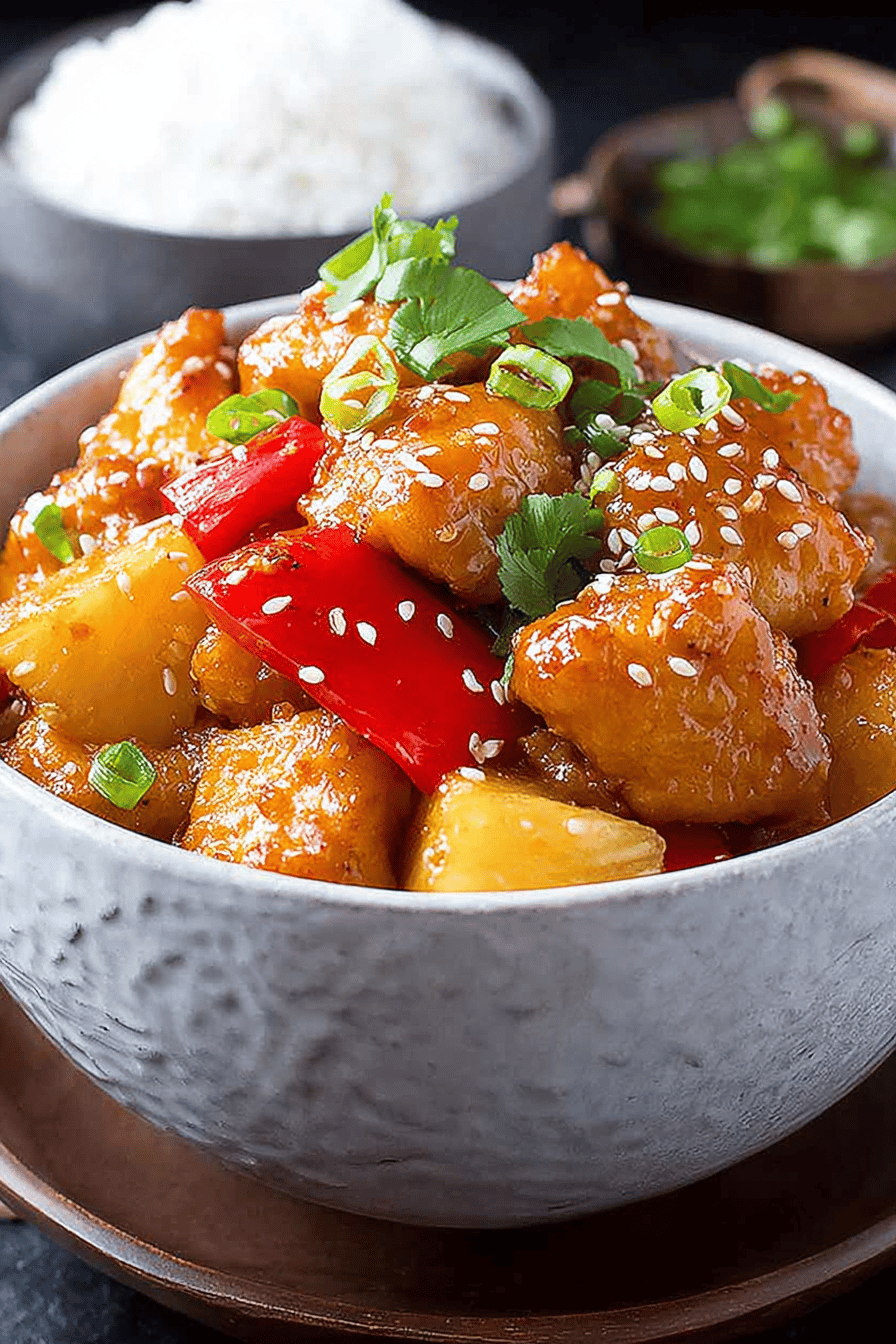 Easy Sweet and Sour Chicken Recipe ingredients organized and measured on kitchen counter