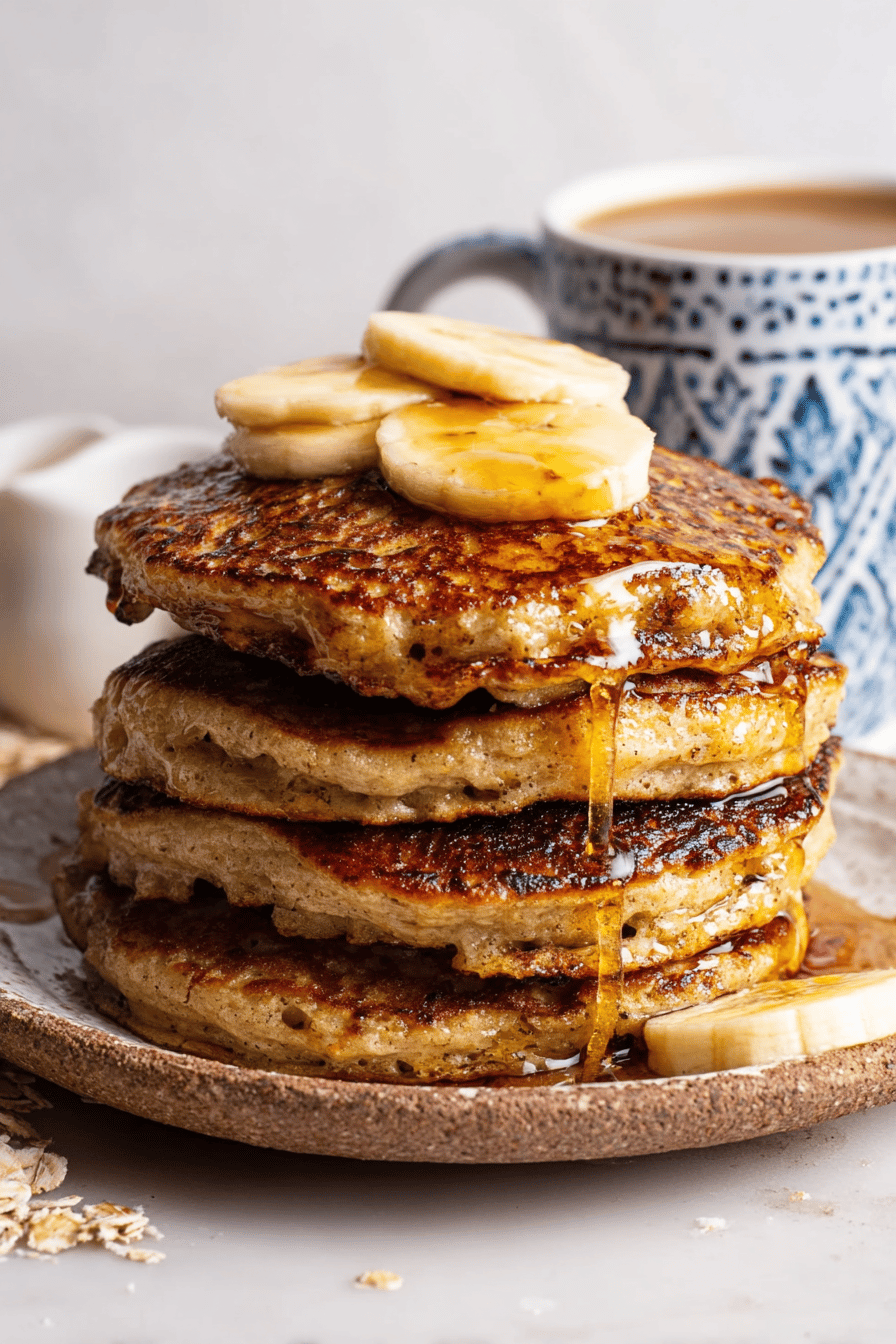 Easy and Delicious Oatmeal Pancakes Recipe ingredients organized and measured on kitchen counter