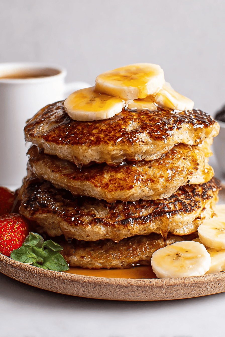Easy and Delicious Oatmeal Pancakes Recipe slice on plate showing perfect texture and swirl pattern