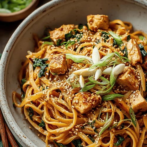 Sesame Peanut Chicken Noodles Recipe