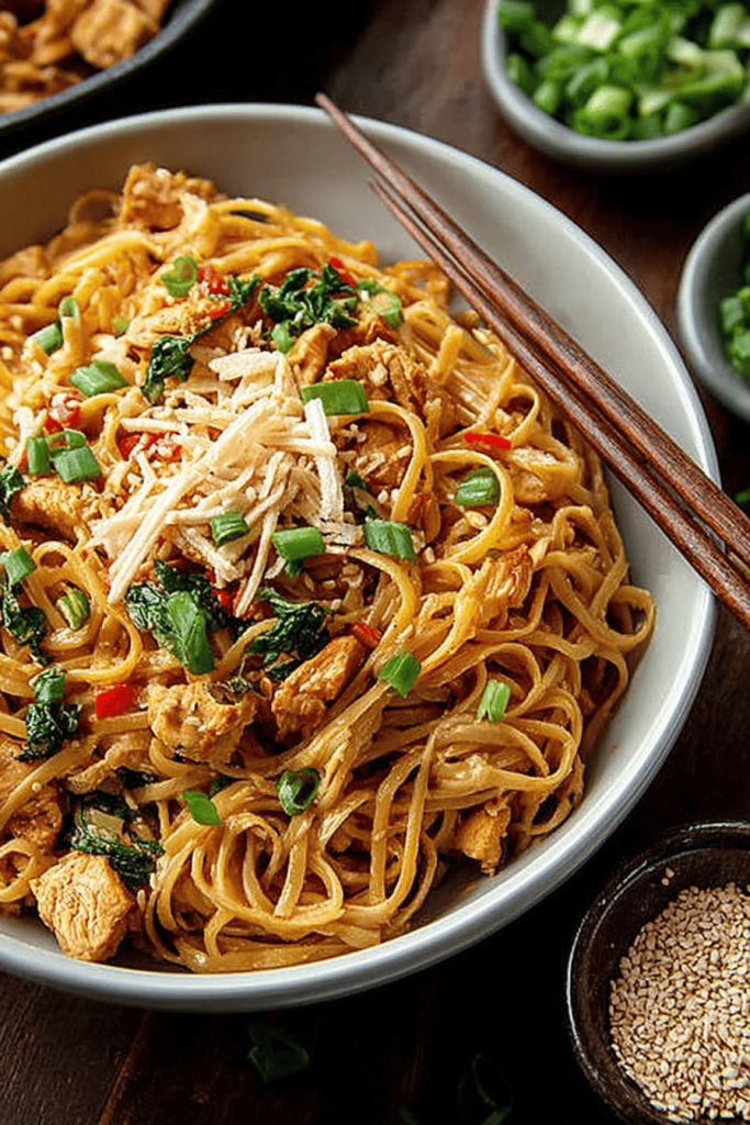 Sesame Peanut Chicken Noodles Recipe