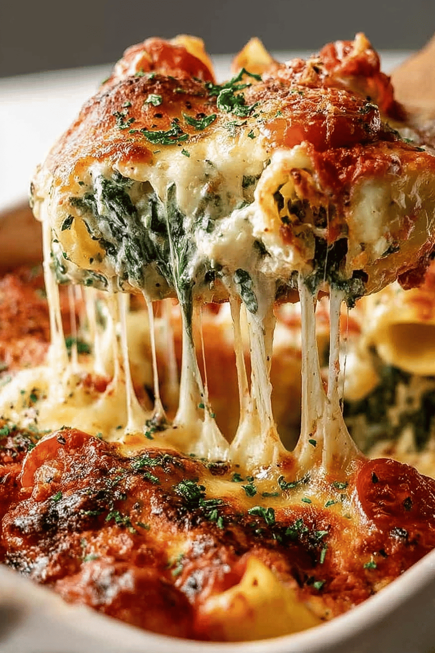 Spinach Ricotta Pasta Bake Recipe ingredients organized and measured on kitchen counter