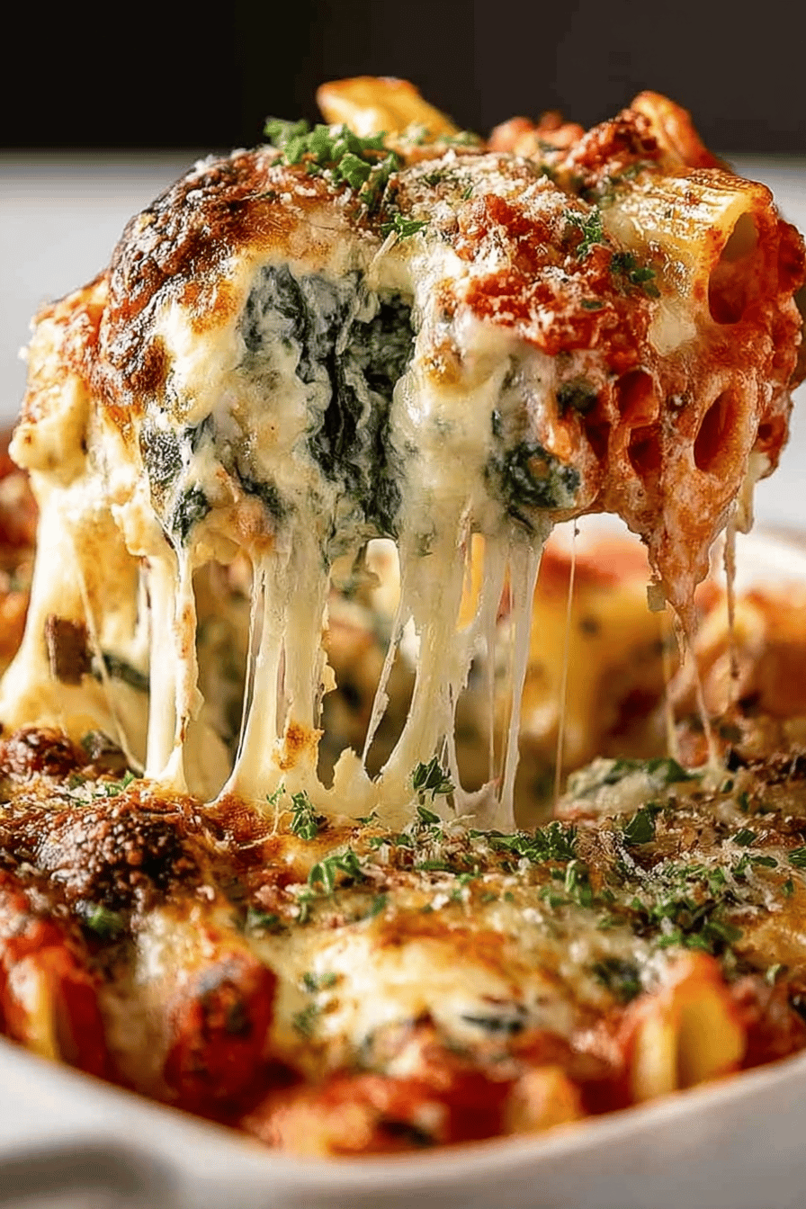 Spinach Ricotta Pasta Bake Recipe slice on plate showing perfect texture and swirl pattern