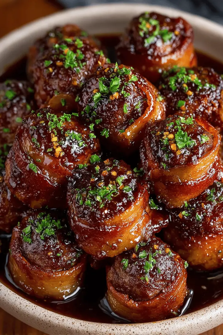 Delish Bacon Wrapped BBQ Meatballs
