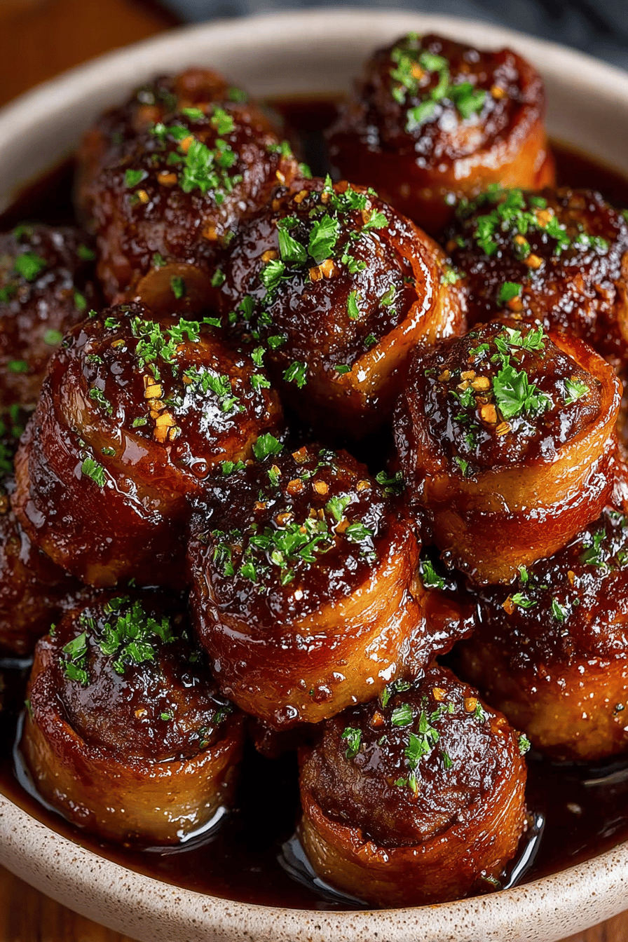 Delish Bacon Wrapped BBQ Meatballs