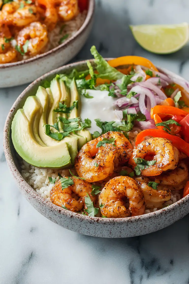 Delish Loaded Shrimp Fajita Bowls