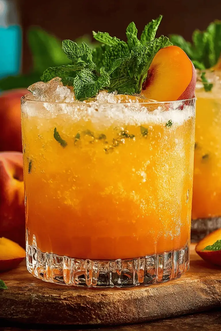 Delish Peach Bourbon Smash Cocktail