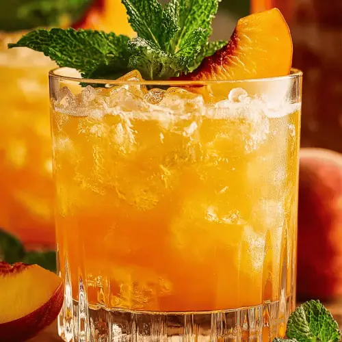 Delish Peach Bourbon Smash Cocktail