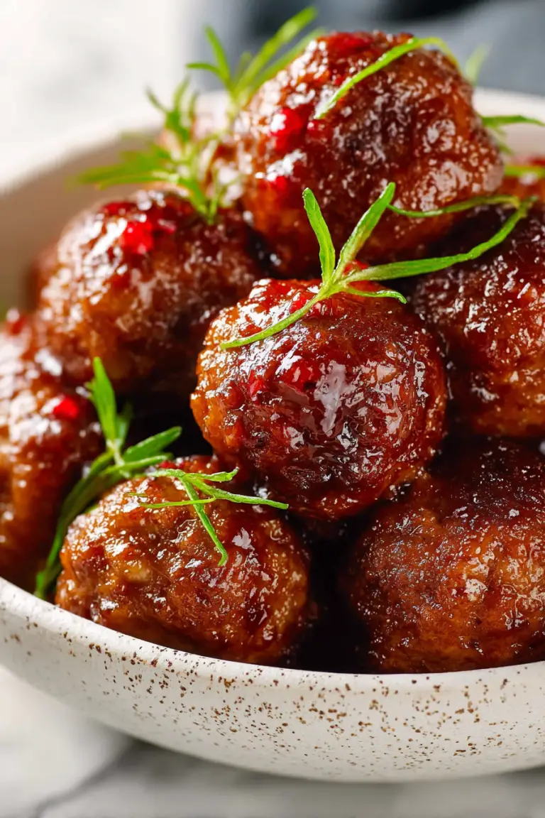 Delish Raspberry Balsamic Crockpot Meatballs